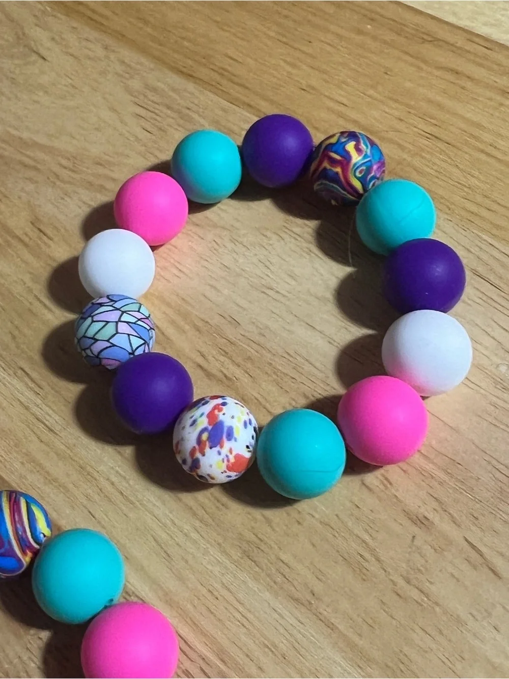 Kids Multicolor Beaded Stretch Bracelet - Pink, Teal, Purple, White B234